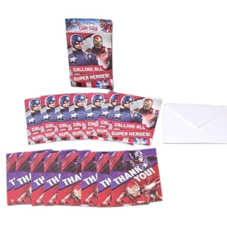 Marvel Civil War Superhero Party Invitations And Thank Yous NEW